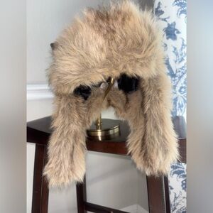 Aldo Quilted Faux Fur Hat in Black and Tan